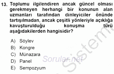 Türkçe Sözlü Anlatım 2015 - 2016 Dönem Sonu Sınavı 13.Soru