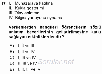 Türkçe Sözlü Anlatım 2015 - 2016 Dönem Sonu Sınavı 17.Soru