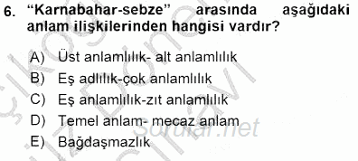 Türkçe Sözlü Anlatım 2015 - 2016 Dönem Sonu Sınavı 6.Soru