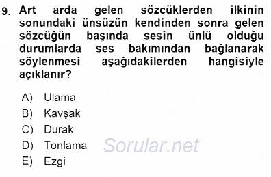 Türkçe Sözlü Anlatım 2015 - 2016 Dönem Sonu Sınavı 9.Soru