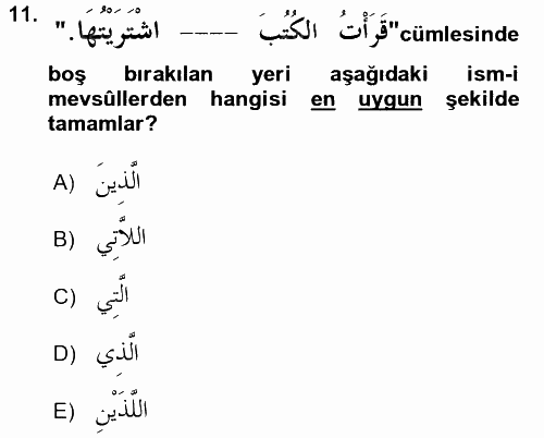 Arapça 3 2017 - 2018 Ara Sınavı 11.Soru