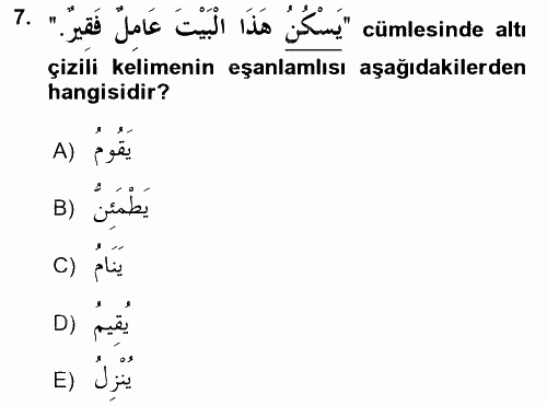 Arapça 3 2017 - 2018 Ara Sınavı 7.Soru