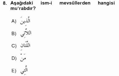 Arapça 3 2017 - 2018 Ara Sınavı 8.Soru