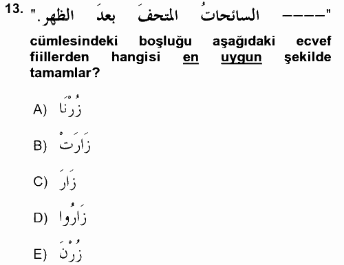 Arapça 3 2017 - 2018 Ara Sınavı 13.Soru