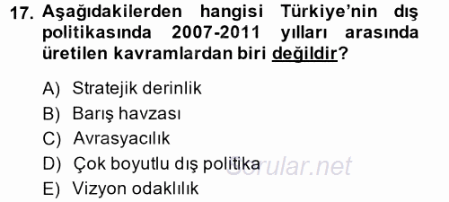 Türk Dış Politikası 2 2014 - 2015 Tek Ders Sınavı 17.Soru