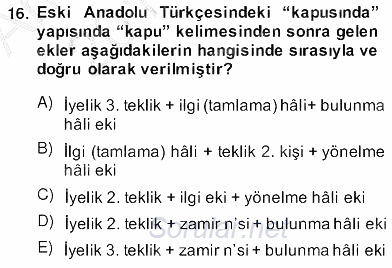 XIV-XV. Yüzyıllar Türk Dili 2013 - 2014 Ara Sınavı 16.Soru