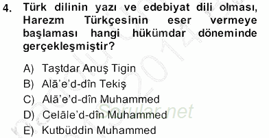 XIV-XV. Yüzyıllar Türk Dili 2013 - 2014 Ara Sınavı 4.Soru