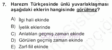 XIV-XV. Yüzyıllar Türk Dili 2013 - 2014 Ara Sınavı 7.Soru
