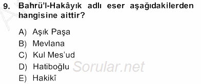 XIV-XV. Yüzyıllar Türk Dili 2013 - 2014 Ara Sınavı 9.Soru