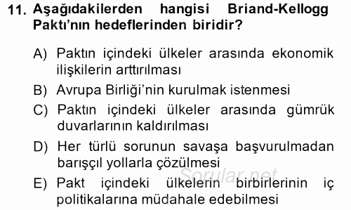 Türk Dış Politikası 1 2013 - 2014 Ara Sınavı 11.Soru