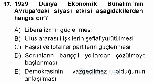 Türk Dış Politikası 1 2013 - 2014 Ara Sınavı 17.Soru