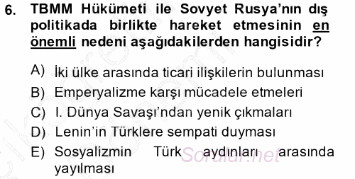 Türk Dış Politikası 1 2013 - 2014 Ara Sınavı 6.Soru
