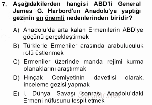 Türk Dış Politikası 1 2013 - 2014 Ara Sınavı 7.Soru