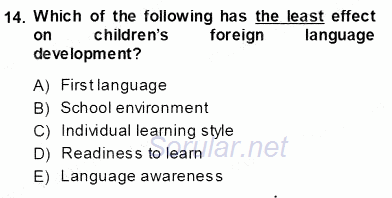 Çocuklara Yabancı Dil Öğretimi 1 2013 - 2014 Ara Sınavı 14.Soru