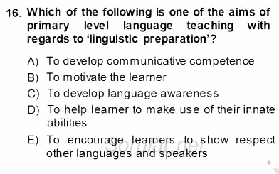 Çocuklara Yabancı Dil Öğretimi 1 2013 - 2014 Ara Sınavı 16.Soru