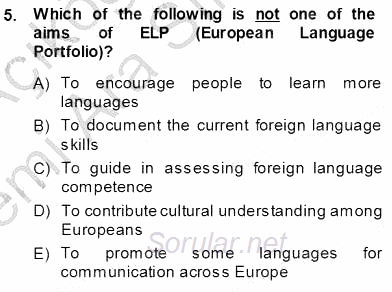 Çocuklara Yabancı Dil Öğretimi 1 2013 - 2014 Ara Sınavı 5.Soru