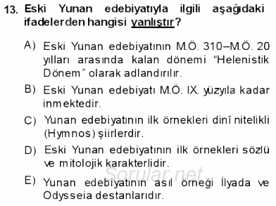 Batı Edebiyatında Akımlar 1 2013 - 2014 Ara Sınavı 13.Soru