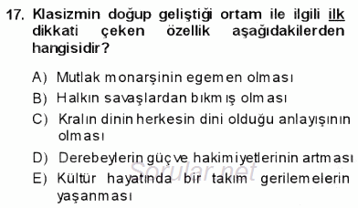 Batı Edebiyatında Akımlar 1 2013 - 2014 Ara Sınavı 17.Soru