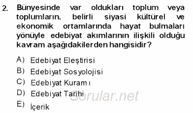 Batı Edebiyatında Akımlar 1 2013 - 2014 Ara Sınavı 2.Soru