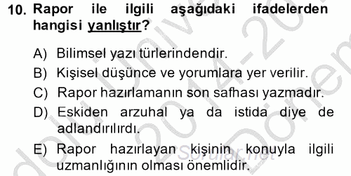 Türk Dili 2 2014 - 2015 Dönem Sonu Sınavı 10.Soru