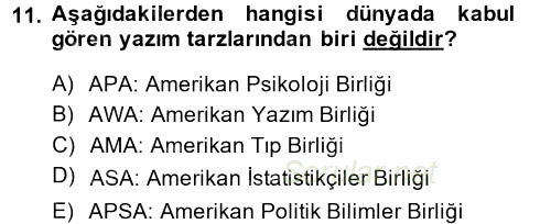 Türk Dili 2 2014 - 2015 Dönem Sonu Sınavı 11.Soru