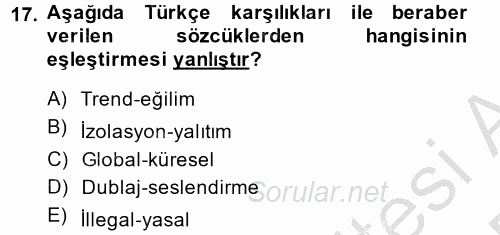 Türk Dili 2 2014 - 2015 Dönem Sonu Sınavı 17.Soru