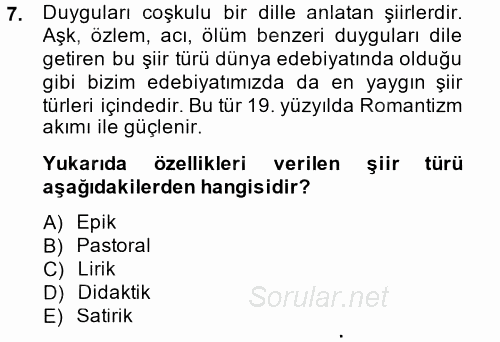 Türk Dili 2 2014 - 2015 Dönem Sonu Sınavı 7.Soru