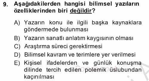 Türk Dili 2 2014 - 2015 Dönem Sonu Sınavı 9.Soru