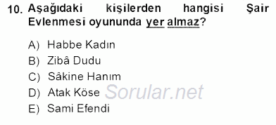 Tanzimat Dönemi Türk Edebiyatı 2 2014 - 2015 Dönem Sonu Sınavı 10.Soru