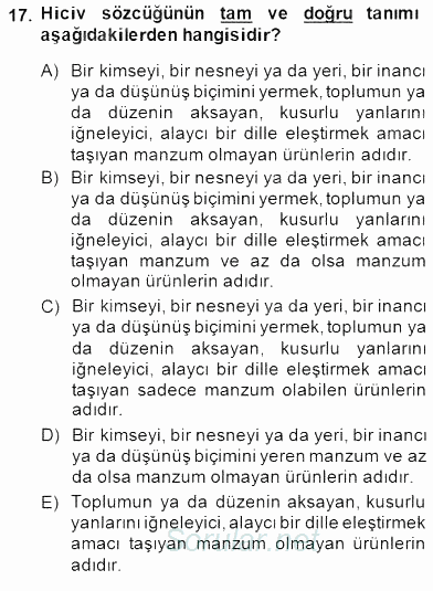 Tanzimat Dönemi Türk Edebiyatı 2 2014 - 2015 Dönem Sonu Sınavı 17.Soru
