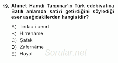 Tanzimat Dönemi Türk Edebiyatı 2 2014 - 2015 Dönem Sonu Sınavı 19.Soru