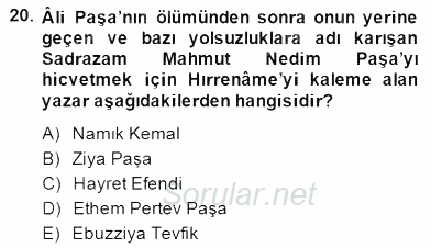 Tanzimat Dönemi Türk Edebiyatı 2 2014 - 2015 Dönem Sonu Sınavı 20.Soru