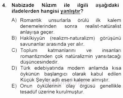 Tanzimat Dönemi Türk Edebiyatı 2 2014 - 2015 Dönem Sonu Sınavı 4.Soru