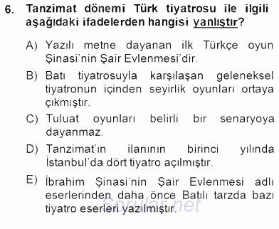 Tanzimat Dönemi Türk Edebiyatı 2 2014 - 2015 Dönem Sonu Sınavı 6.Soru