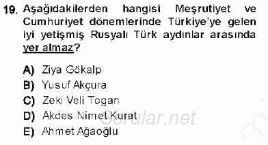 Orta Asya Türk Tarihi 2013 - 2014 Dönem Sonu Sınavı 19.Soru