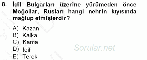 İlk Müslüman Türk Devletleri 2012 - 2013 Ara Sınavı 8.Soru