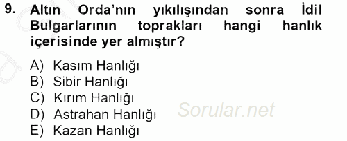 İlk Müslüman Türk Devletleri 2012 - 2013 Ara Sınavı 9.Soru