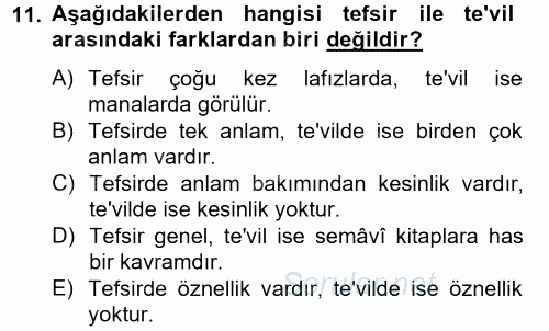 Tefsir Tarihi ve Usulü 2014 - 2015 Ara Sınavı 11.Soru