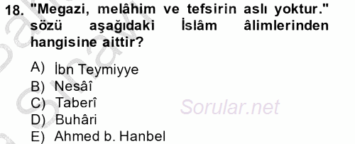 Tefsir Tarihi ve Usulü 2014 - 2015 Ara Sınavı 18.Soru
