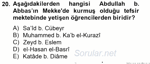 Tefsir Tarihi ve Usulü 2014 - 2015 Ara Sınavı 20.Soru