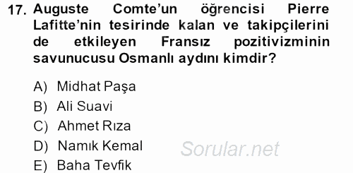 Osmanlı Tarihi (1876–1918) 2013 - 2014 Dönem Sonu Sınavı 17.Soru
