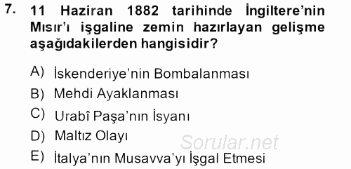 Osmanlı Tarihi (1876–1918) 2013 - 2014 Dönem Sonu Sınavı 7.Soru