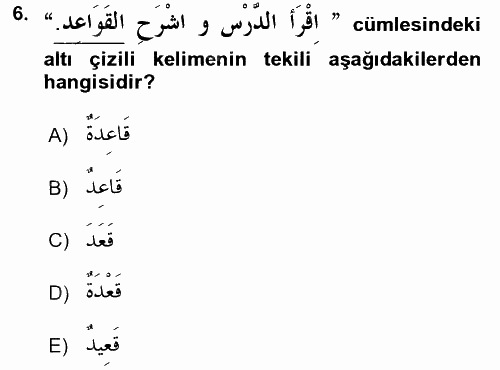 Arapça 4 2016 - 2017 Dönem Sonu Sınavı 6.Soru