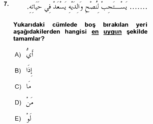 Arapça 4 2016 - 2017 Dönem Sonu Sınavı 7.Soru
