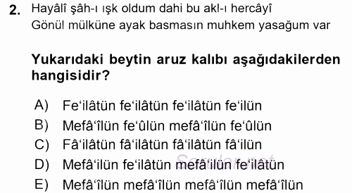 XVI. Yüzyıl Türk Edebiyatı 2016 - 2017 Dönem Sonu Sınavı 2.Soru