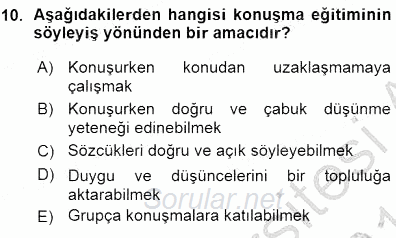 Türkçe Sözlü Anlatım 2015 - 2016 Ara Sınavı 10.Soru