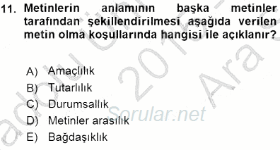 Türkçe Sözlü Anlatım 2015 - 2016 Ara Sınavı 11.Soru