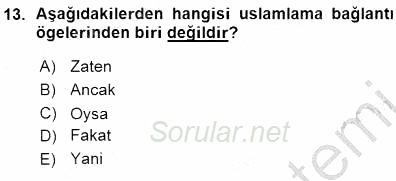 Türkçe Sözlü Anlatım 2015 - 2016 Ara Sınavı 13.Soru