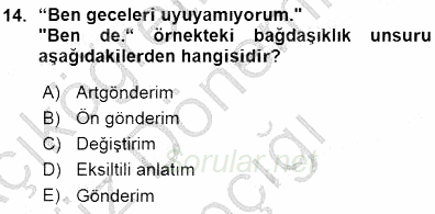 Türkçe Sözlü Anlatım 2015 - 2016 Ara Sınavı 14.Soru
