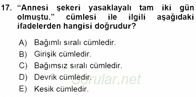 Türkçe Sözlü Anlatım 2015 - 2016 Ara Sınavı 17.Soru